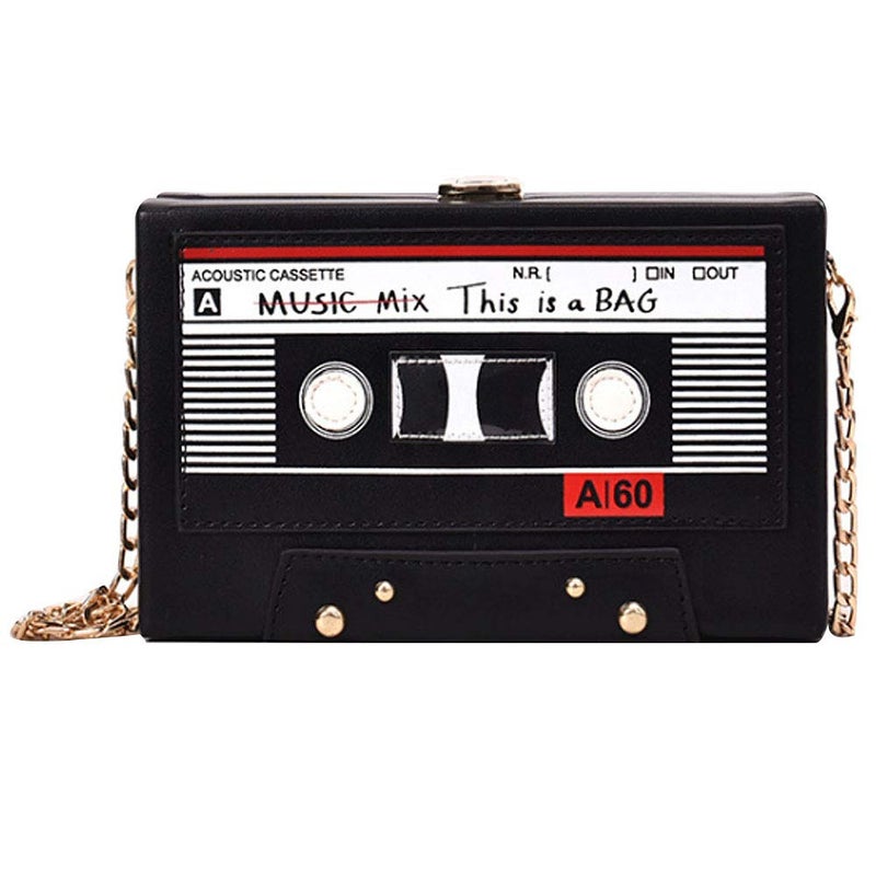 Reberomantic Women Retro Radio Shape Crossbody Bag PU Leather Vintage Evening Clutch Purses (T-Black) - Image 1